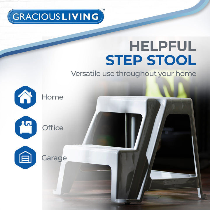 Gracious Living 16" Plastic 2 Step Portable Garage Home & Kitchen Stool, Gray