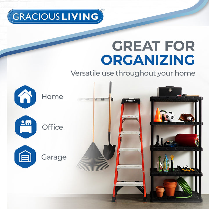 Gracious Living 5 Shelf Knect-A-Shelf Ventilated Heavy Duty Storage, Black 2Pack
