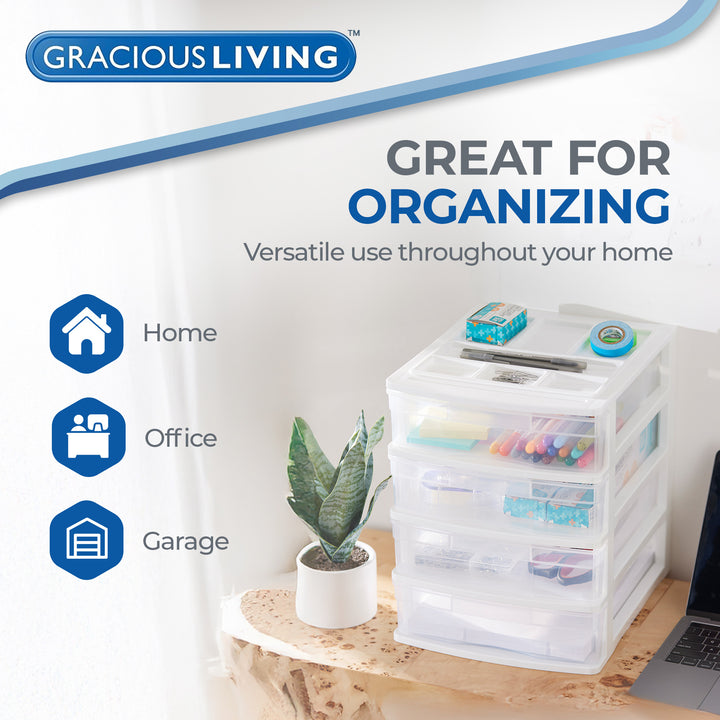 Gracious Living 4 Drawer Desktop Countertop Storage with Organizer Lid, White