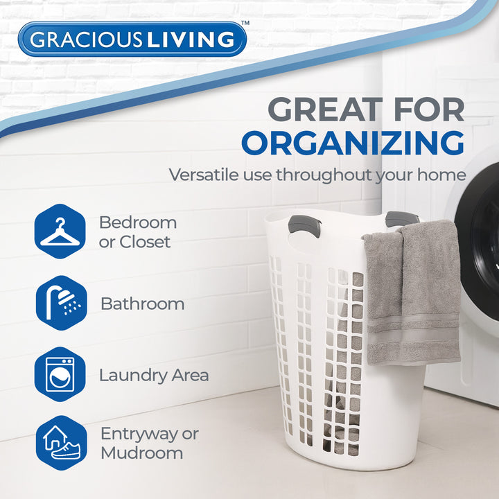 Gracious Living Easy Carry Flex Hamper, Ventilated Laundry Basket with Handles