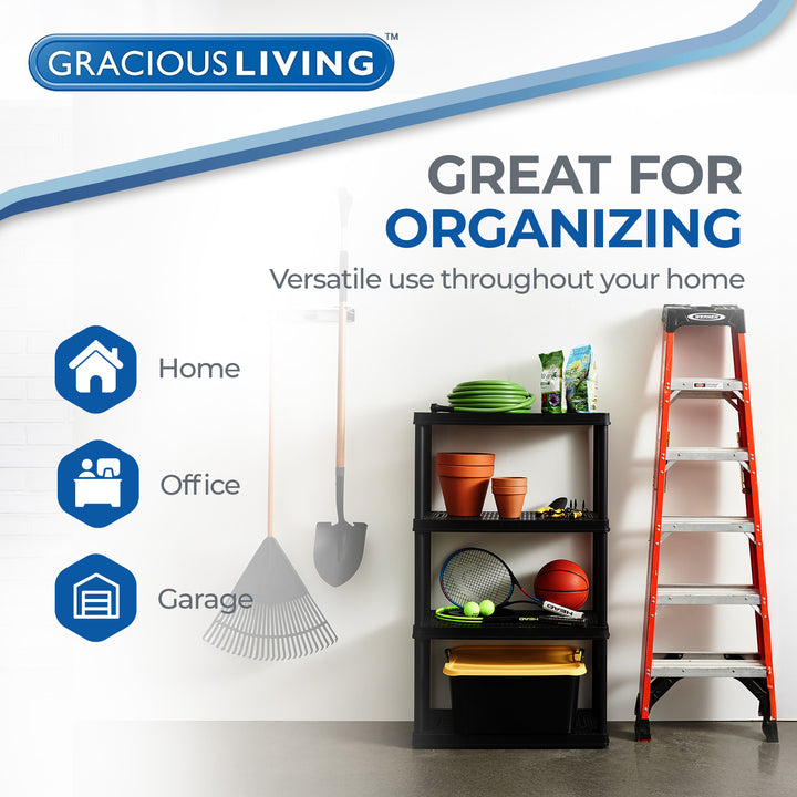 Gracious Living 4 Shelf Fixed Height Ventilated Medium Duty Storage Unit, Black