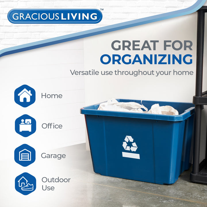 Gracious Living Medium Curbside Blue Box Plastic 17 Gallon Home Recycling Bin