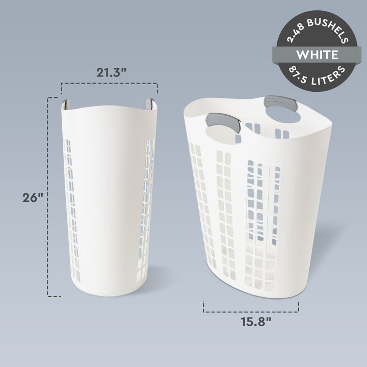 Gracious Living Easy Carry Flex 87 L Plastic Laundry Hamper, White (2 Pack)