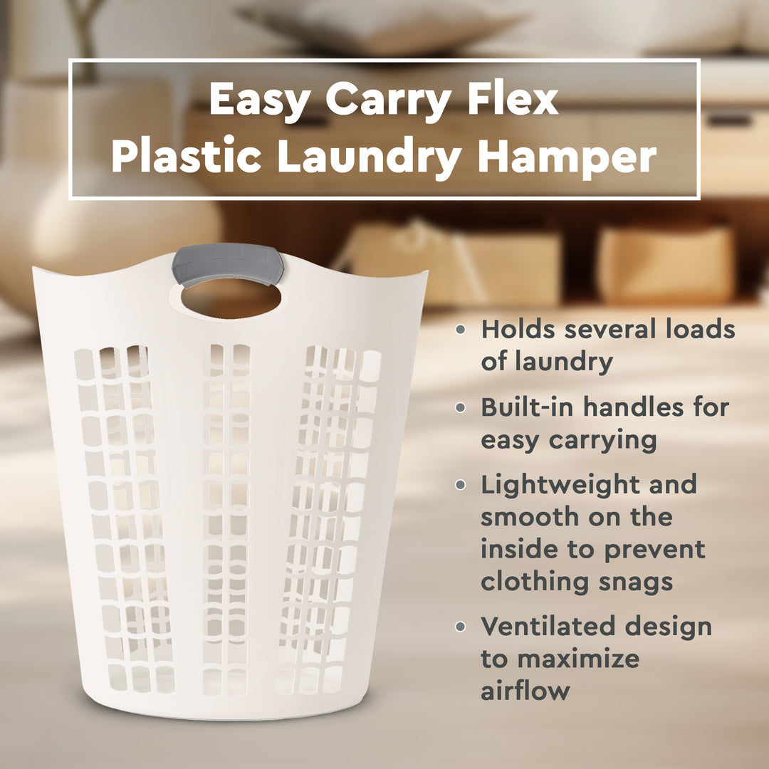 Gracious Living Easy Carry Flex 87 L Plastic Laundry Hamper, White (4 Pack)