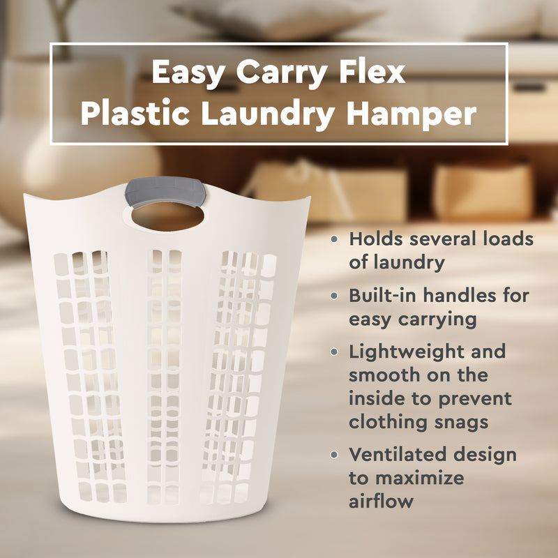 Gracious Living Easy Carry Flex 87 L Plastic Laundry Hamper, White (2 Pack)