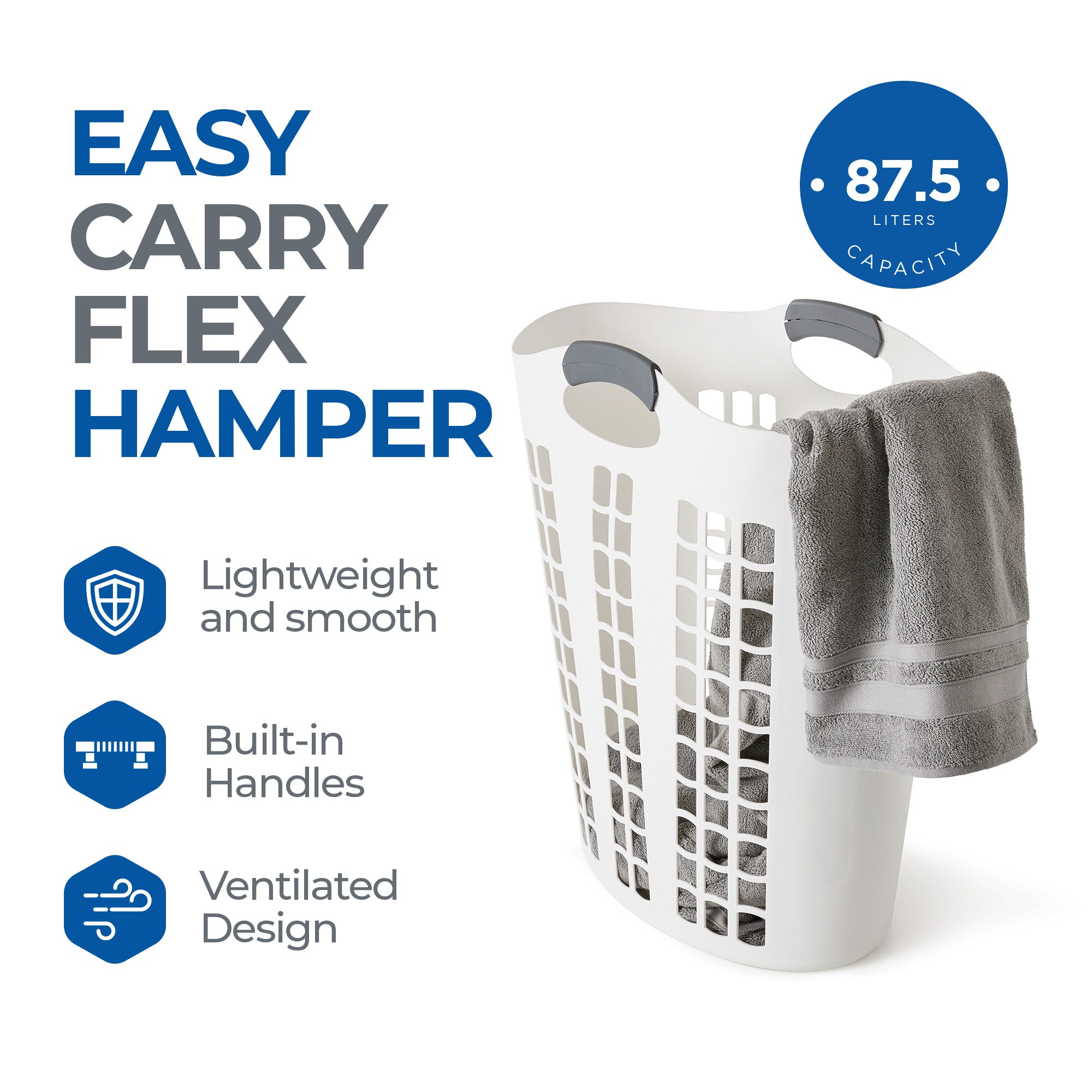 Gracious Living Easy Carry Flex 87 L Plastic Clothes Laundry Hamper White (Used) - VMInnovations