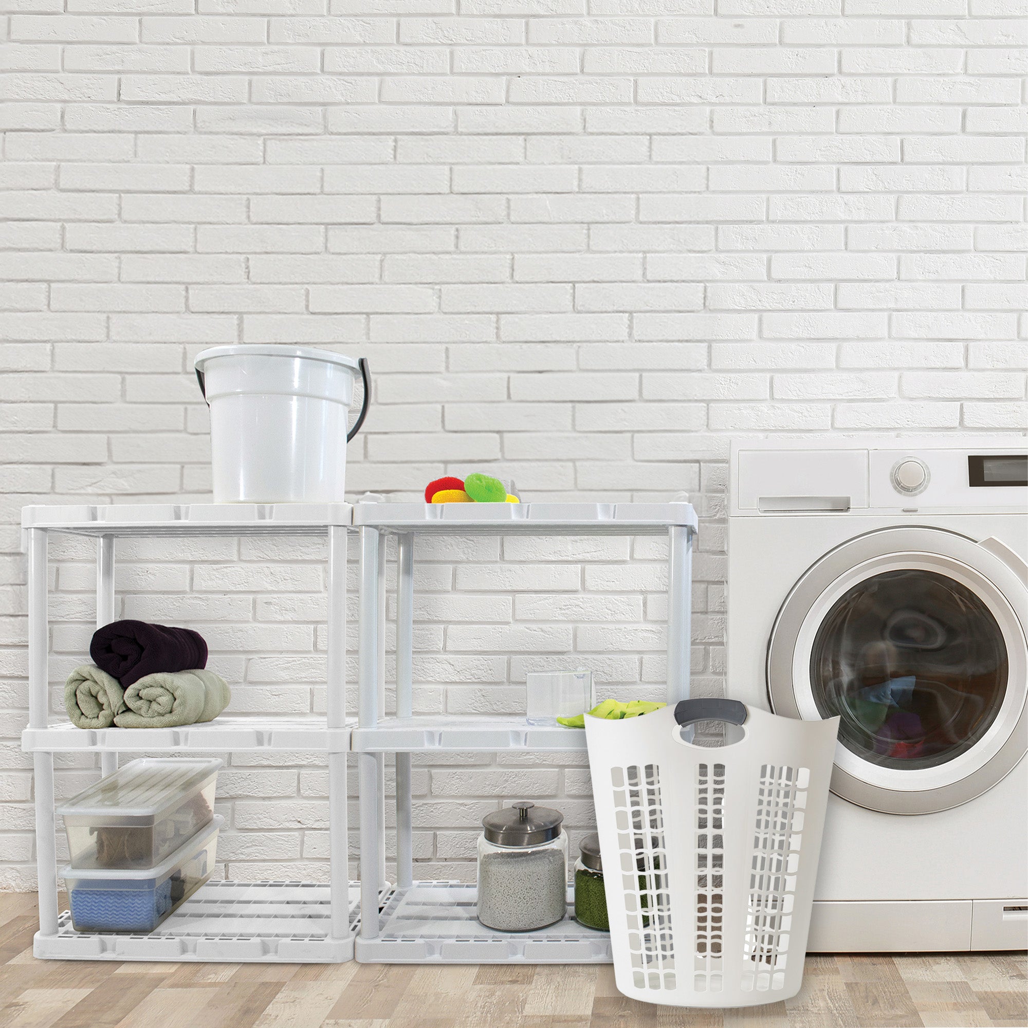 Gracious Living Flex 87 L Plastic Dirty Clothes Laundry Hamper, White (Damaged) - VMInnovations