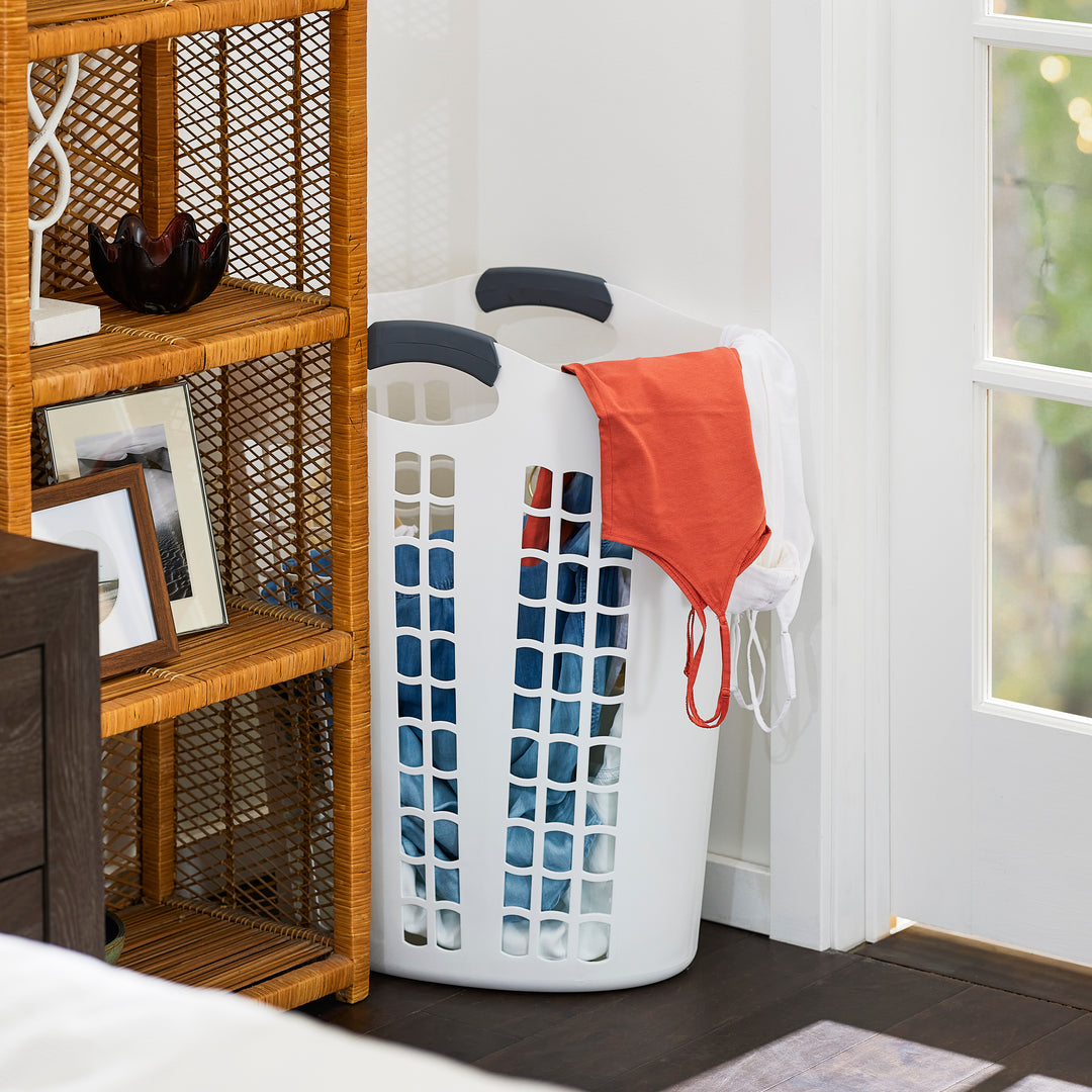 Gracious Living Easy Carry Flex 87 L Plastic Laundry Hamper, White (2 Pack)