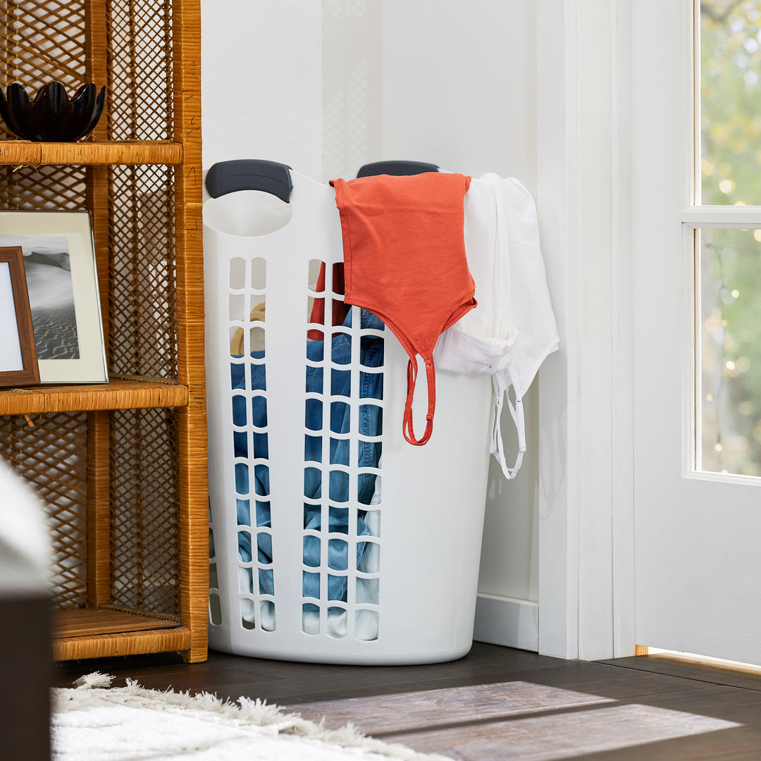 Gracious Living Easy Carry Flex 87 L Plastic Laundry Hamper, White (2 Pack)