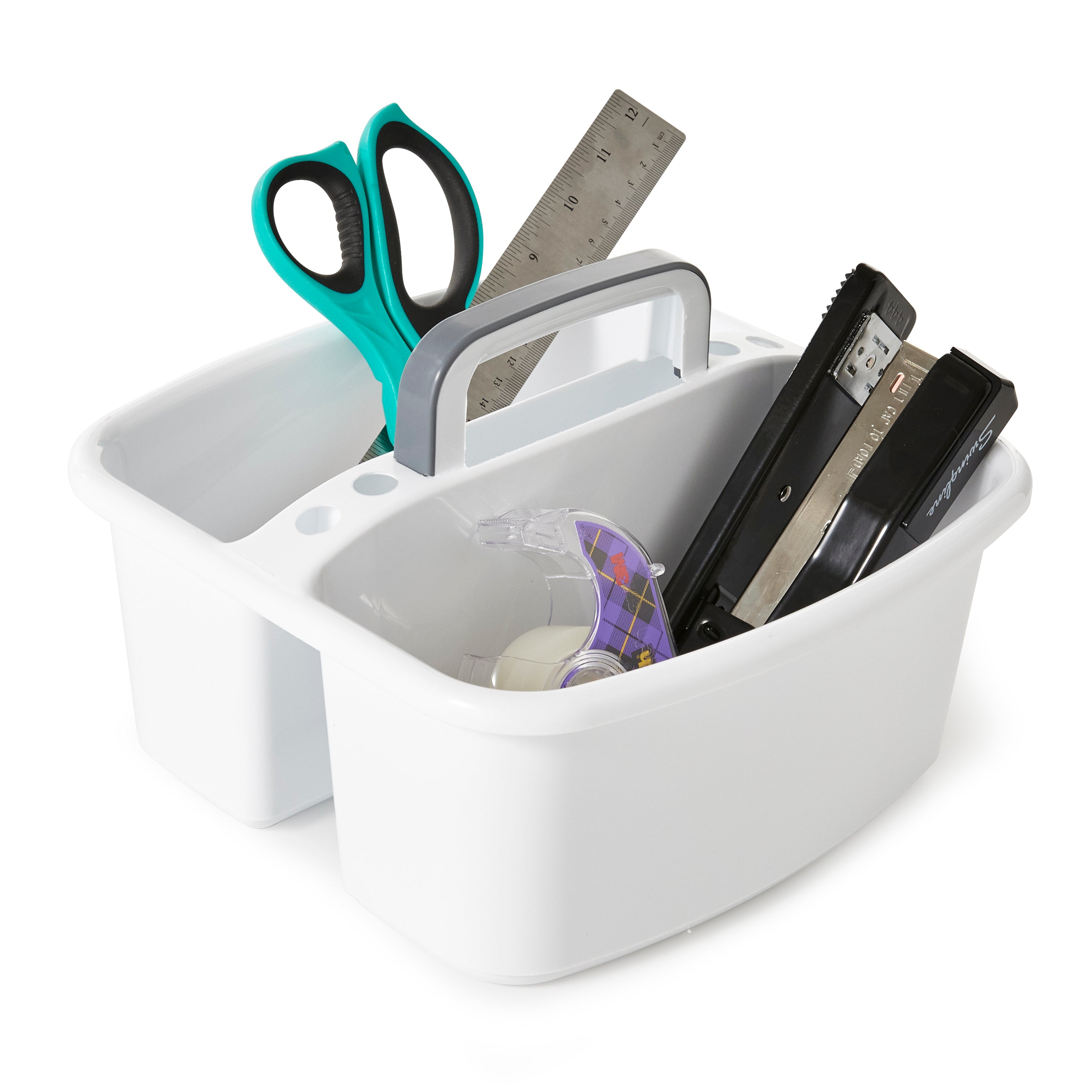 Gracious Living Small Divided Home Storage Tote Cleaning Caddy w/Handle, White