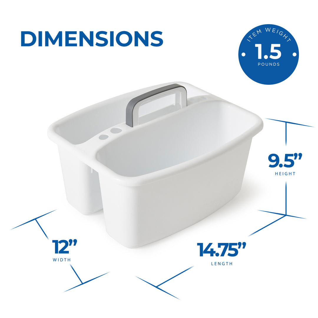 Gracious Living Large Divided Home Storage Tote Cleaning Caddy w/Handle, White