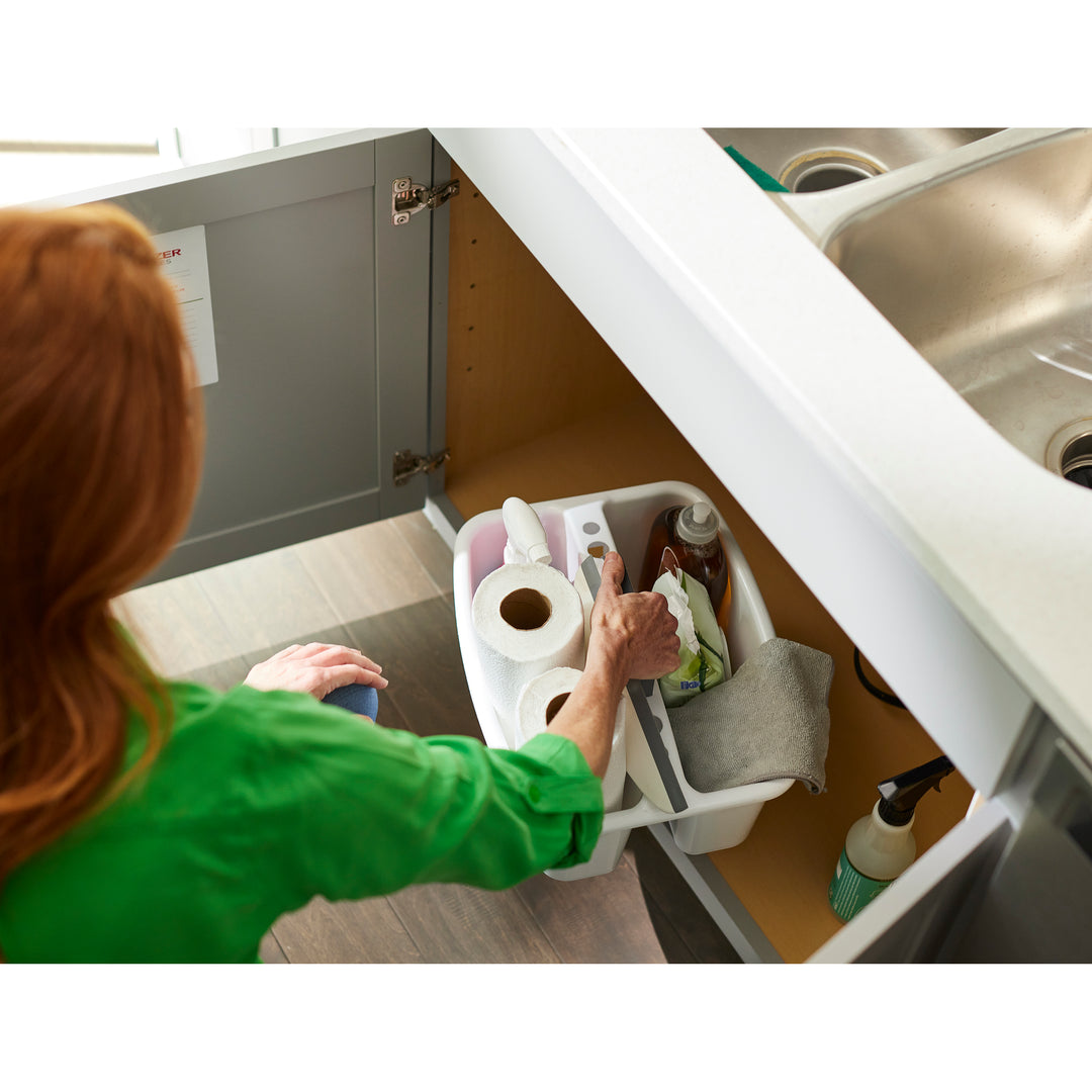 Gracious Living Large Home Storage Caddy, White w/Gray Carry Handle (Open Box) - VMInnovations