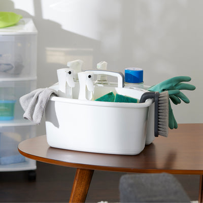 Gracious Living Large Home Storage Caddy, White w/Gray Carry Handle (Open Box) - VMInnovations