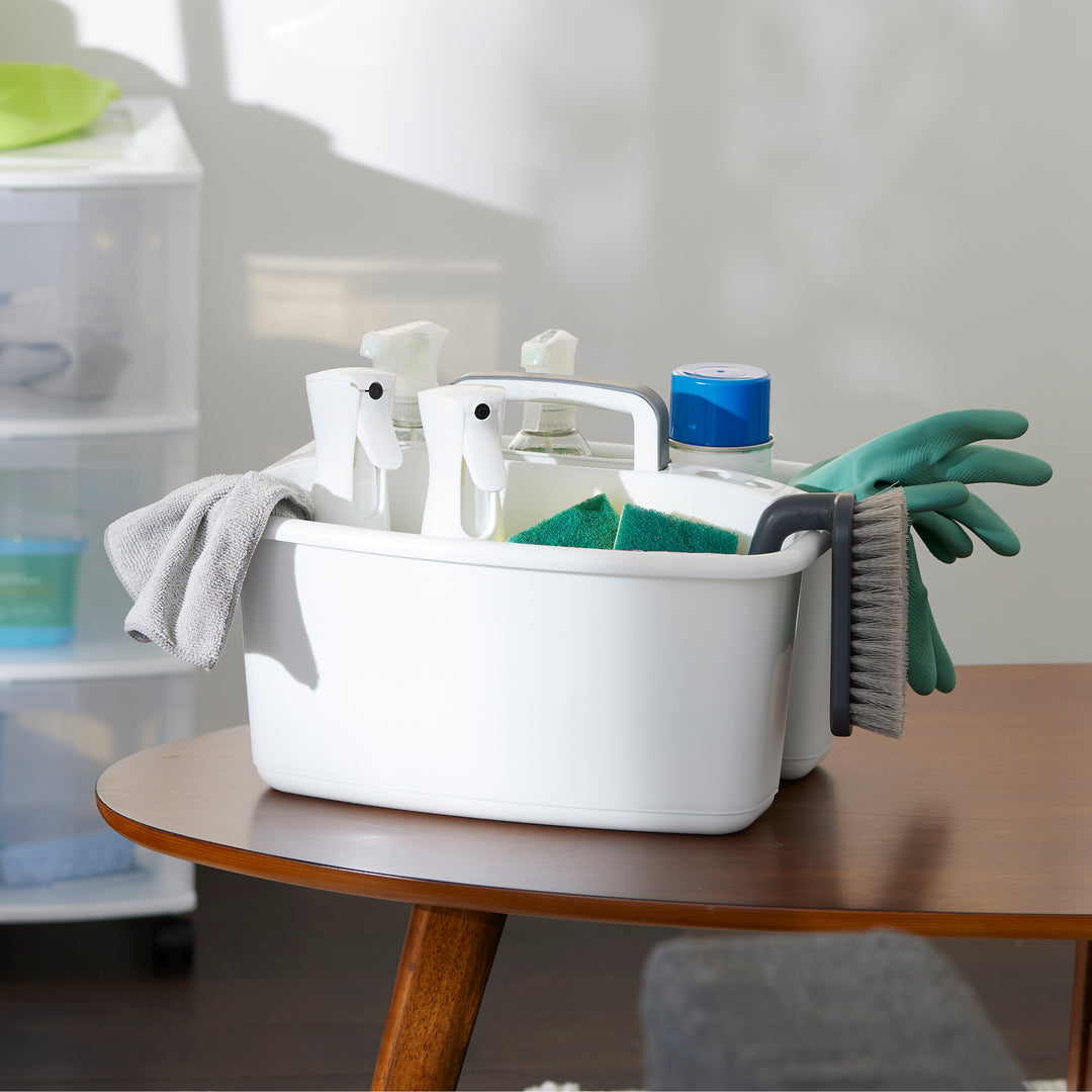 Gracious Living Large Home Storage Caddy, White w/Gray Carry Handle (Open Box)