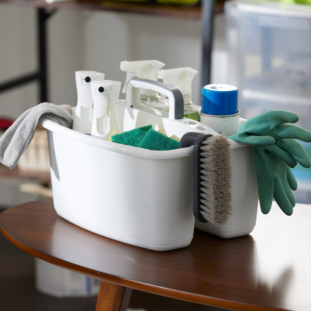 Gracious Living Large Home Storage Caddy, White w/Gray Carry Handle (Open Box) - VMInnovations