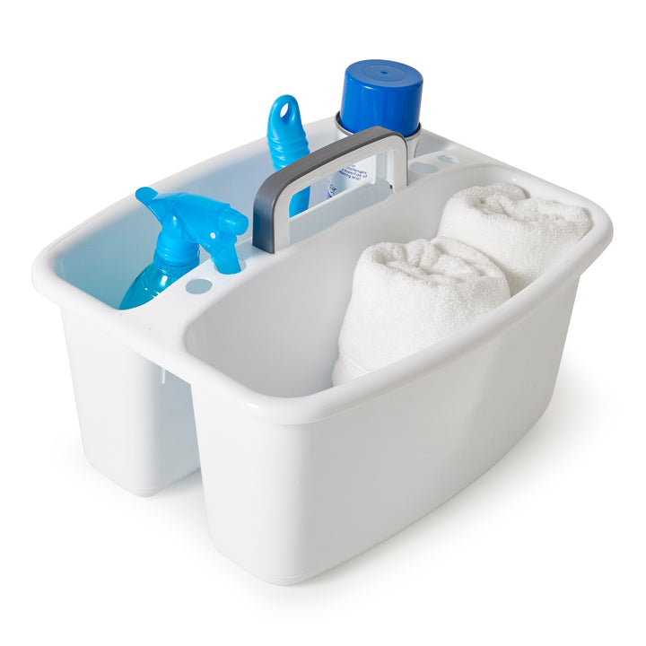 Gracious Living Large Home Storage Caddy, White w/Gray Carry Handle (Open Box) - VMInnovations