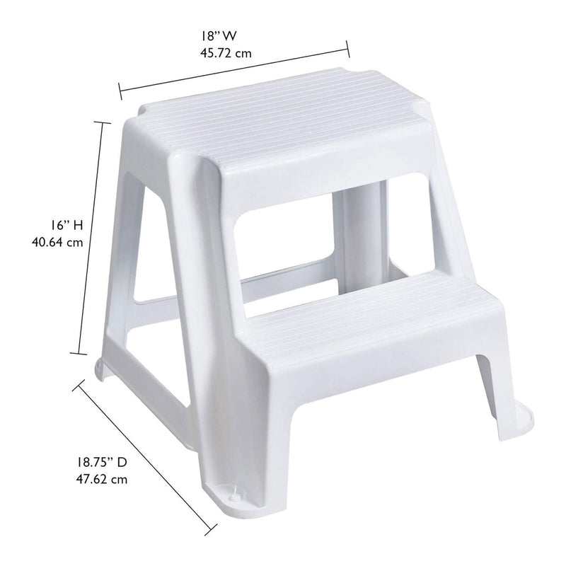 Gracious Living 16-Inch Plastic Two Step Home & Kitchen Stool, White (4 Pack)