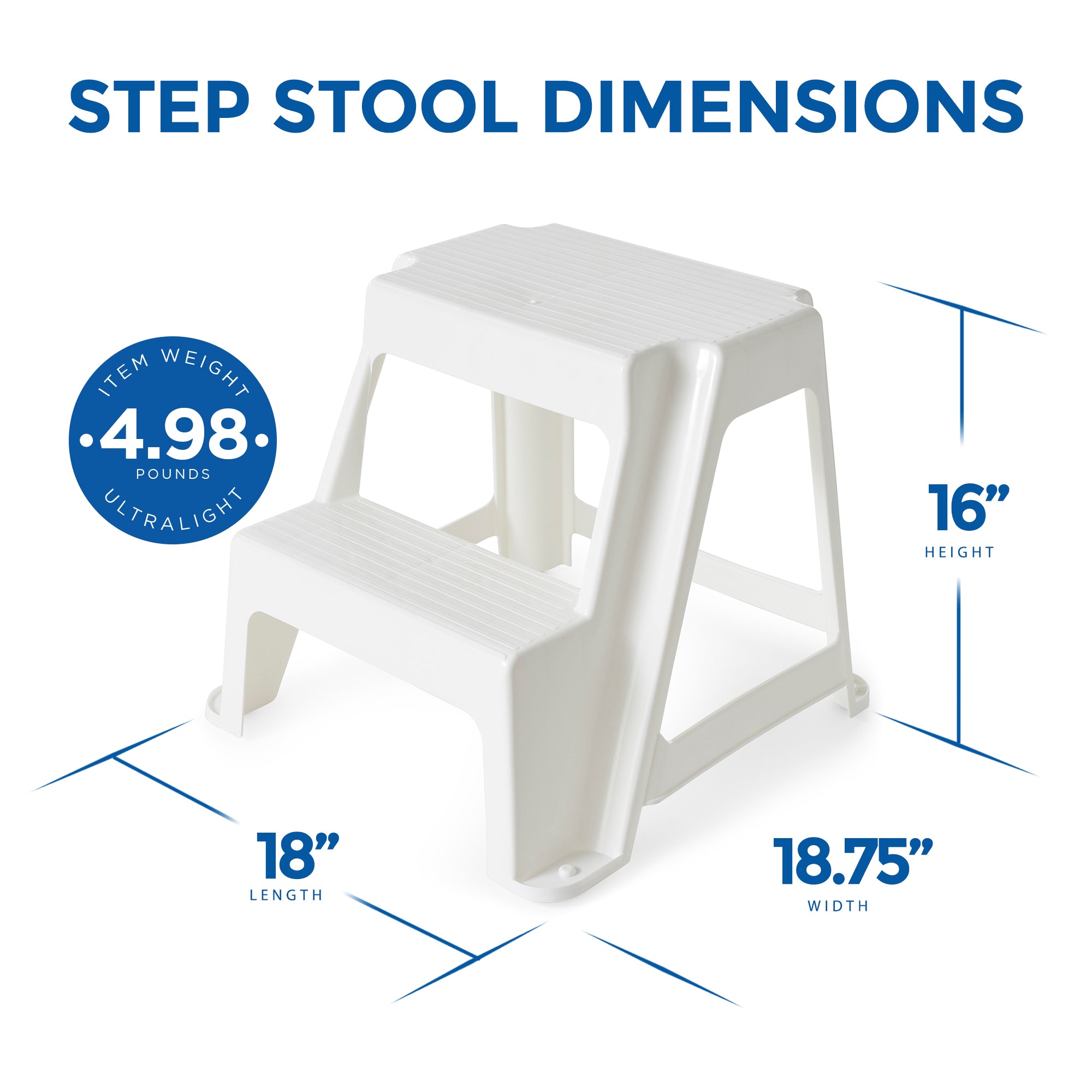 Gracious Living 16" Plastic 2 Step Portable Garage Home & Kitchen Stool, White - VMInnovations