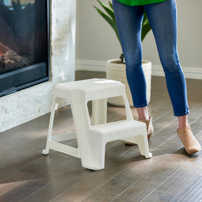 Gracious Living 16-Inch Plastic Two Step Home & Kitchen Stool, White (4 Pack) - VMInnovations