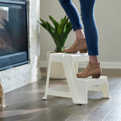 Gracious Living 16" Plastic 2 Step Portable Garage Home & Kitchen Stool, White - VMInnovations