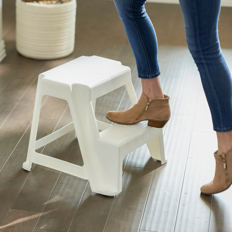 Gracious Living 16" Plastic 2 Step Portable Garage Home & Kitchen Stool, White