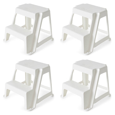 Gracious Living 16-Inch Plastic Two Step Home & Kitchen Stool, White (4 Pack)