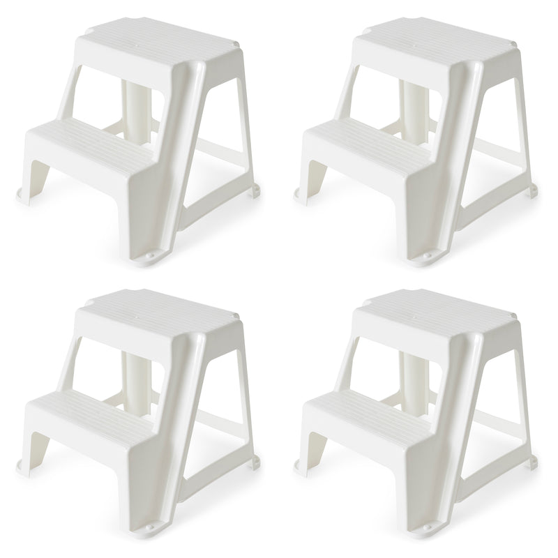 Gracious Living 16-Inch Plastic Two Step Home & Kitchen Stool, White (4 Pack)