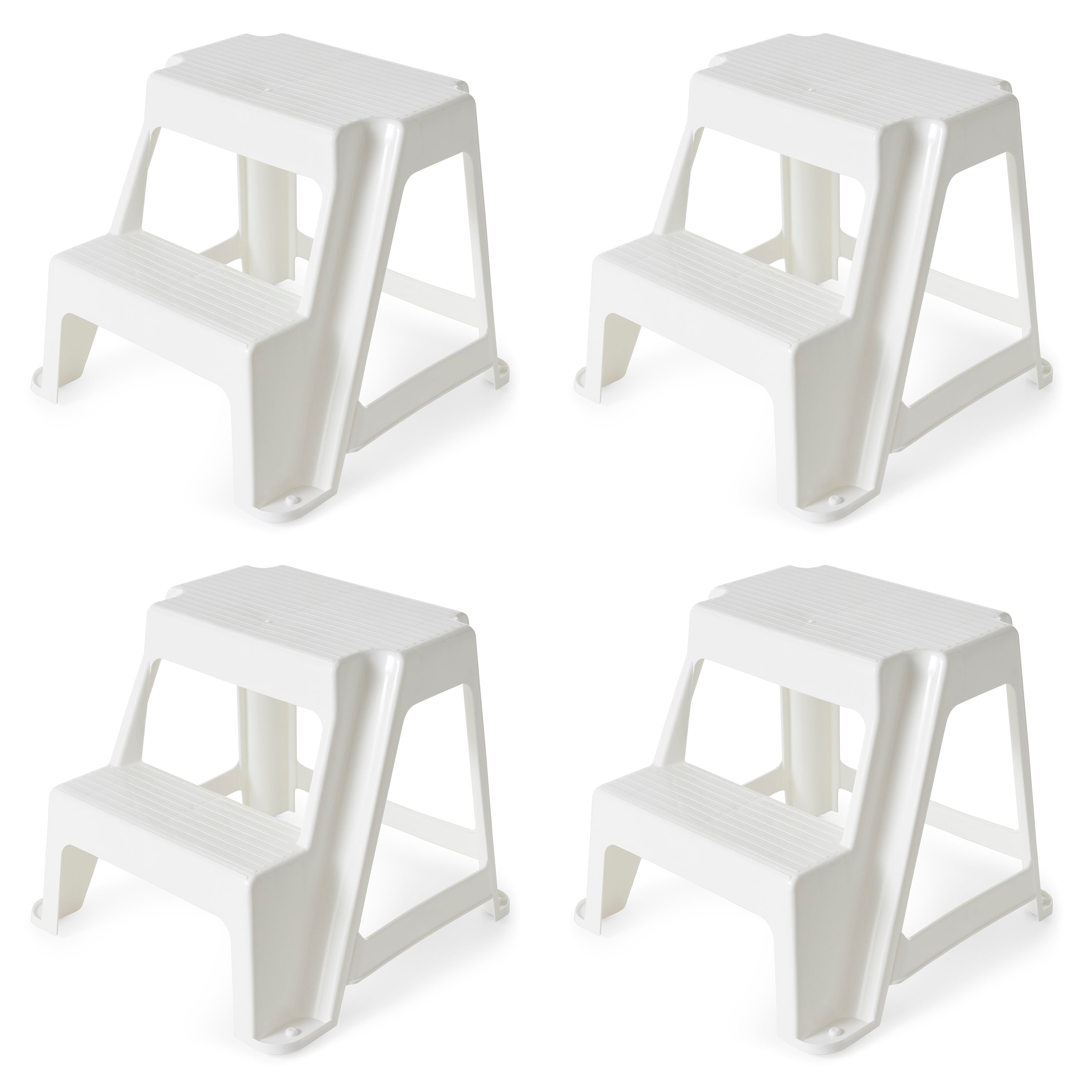 Gracious Living 16-Inch Plastic Two Step Home & Kitchen Stool, White (4 Pack) - VMInnovations