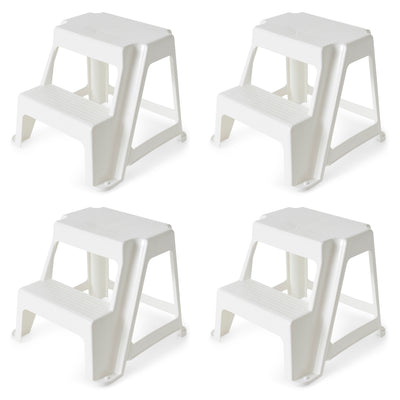 Gracious Living 16-Inch Plastic Two Step Home & Kitchen Stool, White (4 Pack) - VMInnovations