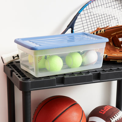 Gracious Living 1.5 Gallon Clear Plastic Shoebox Storage Bin Tote with Blue Lid