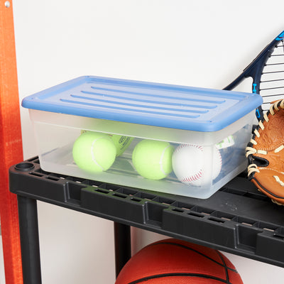 Gracious Living 1.5 Gallon Clear Plastic Shoebox Storage Bin Tote with Blue Lid