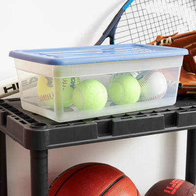 Gracious Living 1.5 Gallon Clear Plastic Shoebox Storage Bin Tote with Blue Lid