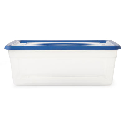 Gracious Living 1.5 Gallon Clear Plastic Shoebox Storage Bin Tote with Blue Lid