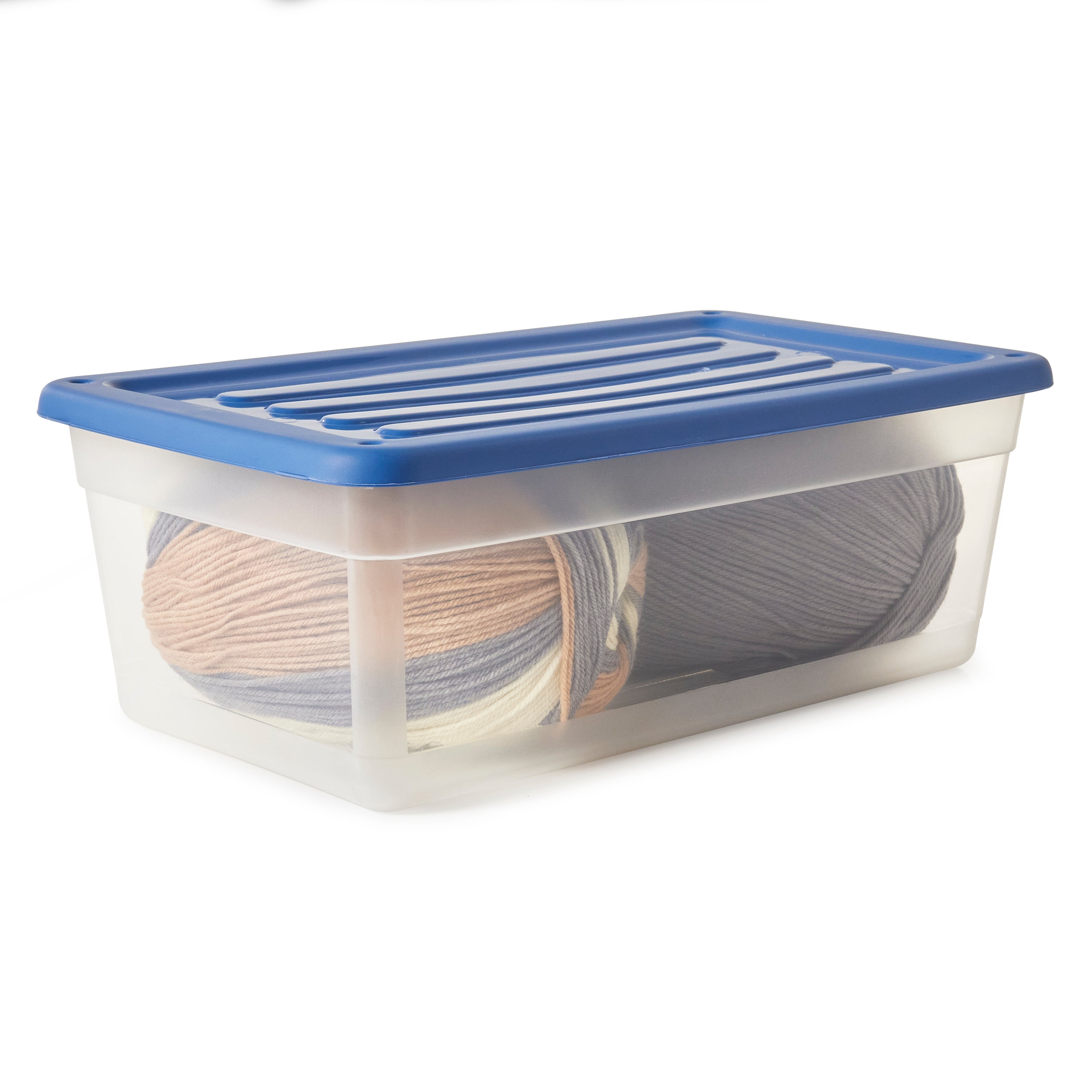 Gracious Living 1.5 Gallon Clear Plastic Shoebox Storage Bin Tote with Blue Lid