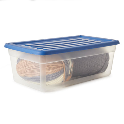 Gracious Living 1.5 Gallon Clear Plastic Shoebox Storage Bin Tote with Blue Lid