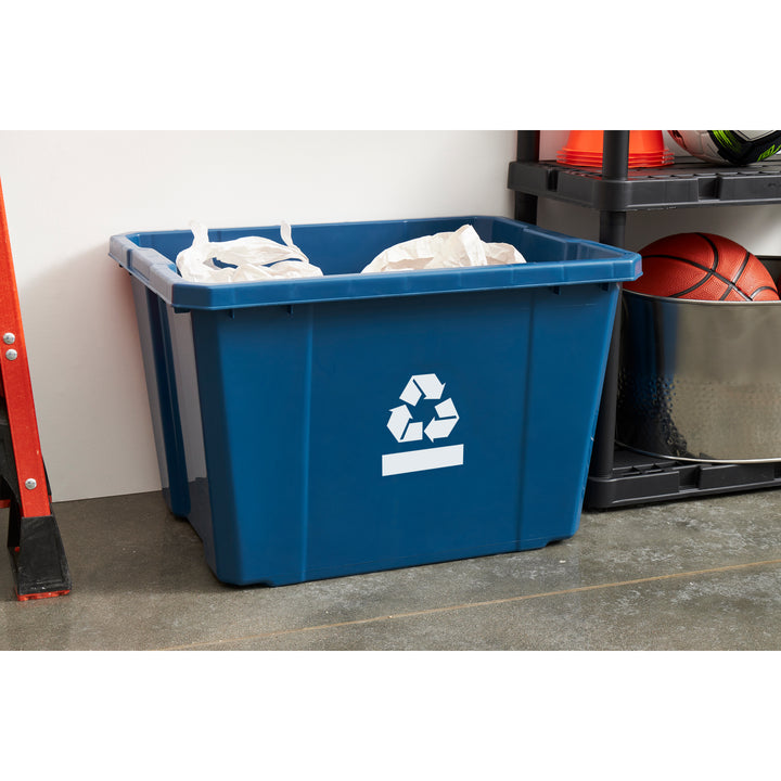 Gracious Living Medium Curbside Blue Box Plastic 17 Gallon Home Recycling Bin