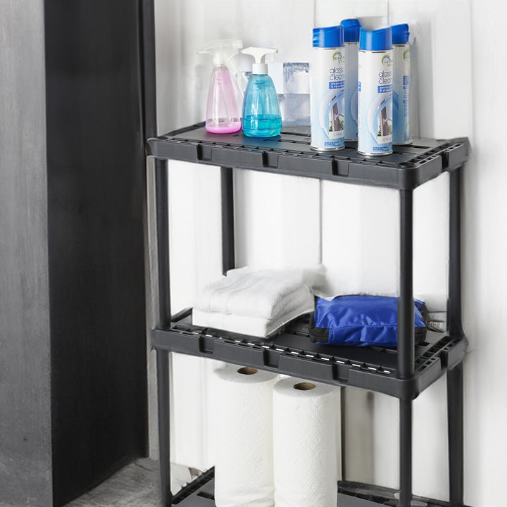 Gracious Living 3 Shelf Knect-A-Shelf Solid Light Duty Storage Unit, Black 3Pack