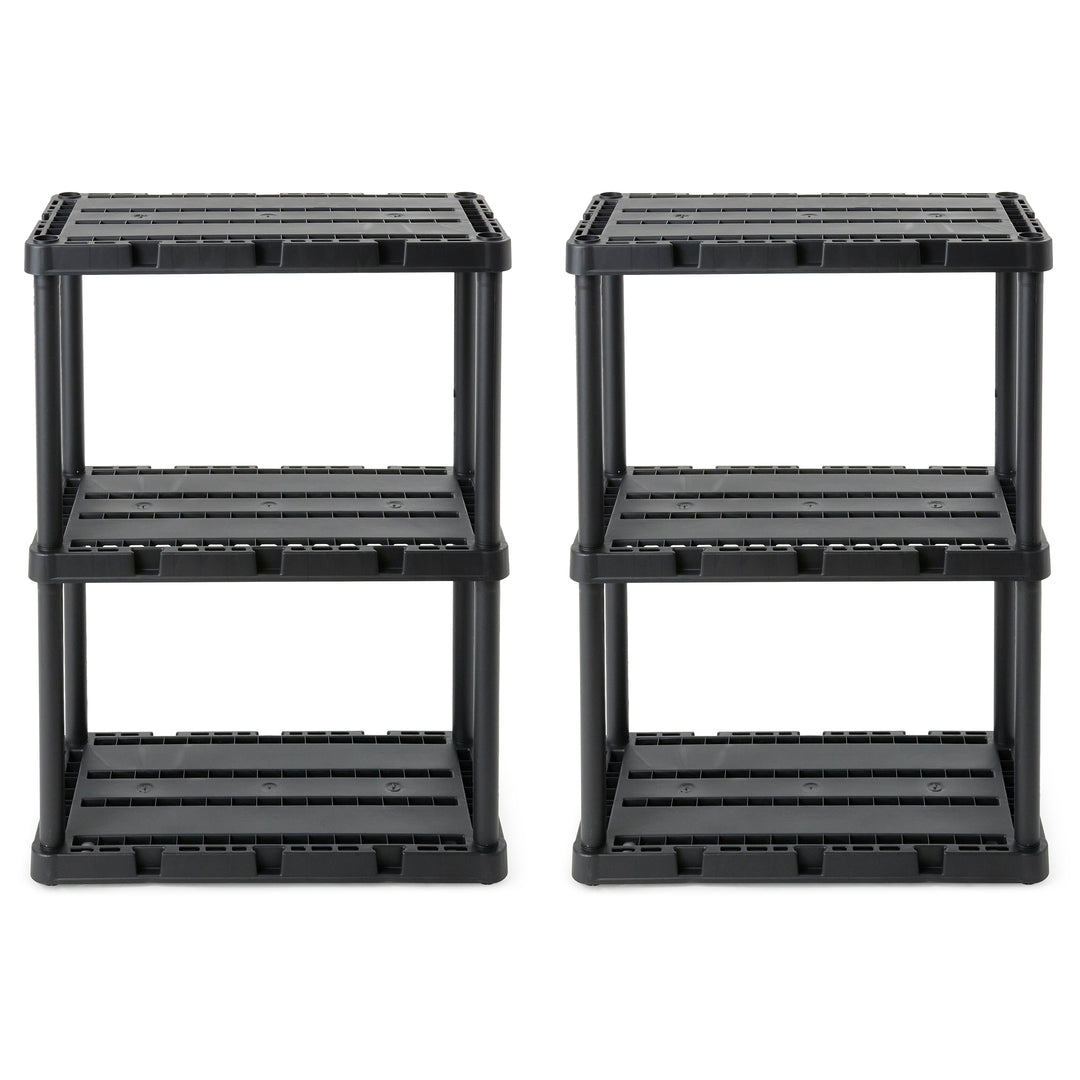 Gracious Living 3 Shelf Knect-A-Shelf Solid Light Duty Storage Unit, Black 2Pack