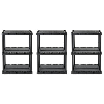 Gracious Living 3 Shelf Knect-A-Shelf Solid Light Duty Storage Unit, Black 3Pack