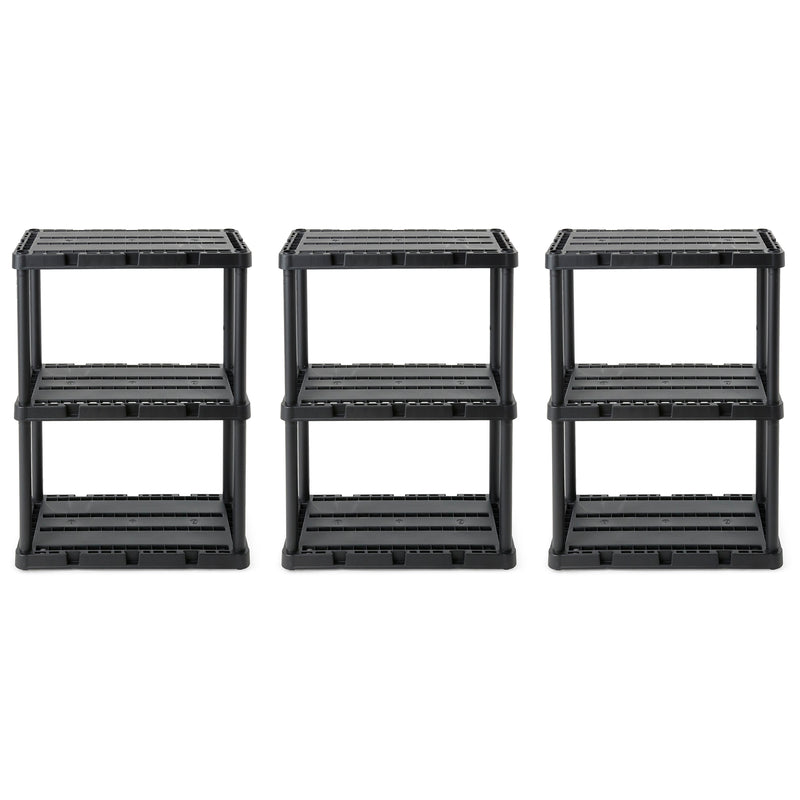 Gracious Living 3 Shelf Knect-A-Shelf Solid Light Duty Storage Unit, Black 3Pack