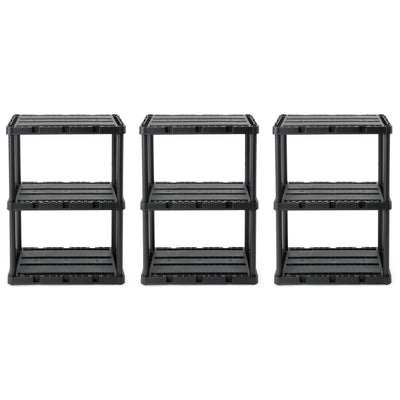 Gracious Living 3 Shelf Knect-A-Shelf Solid Light Duty Storage Unit, Black 3Pack