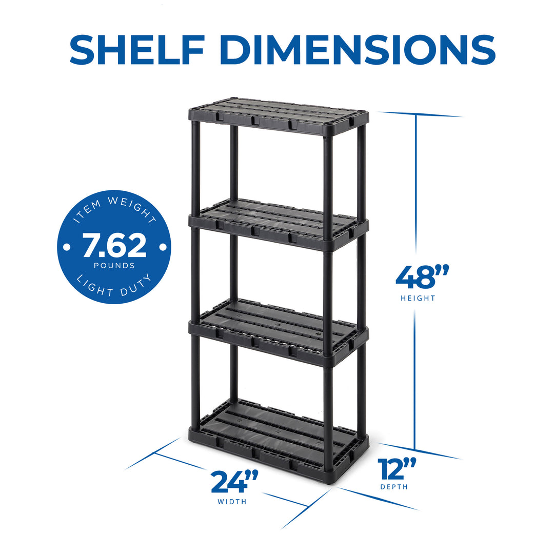 Gracious Living 4 Shelf Knect-A-Shelf Solid Light Duty Storage Unit, Black 4 Pck