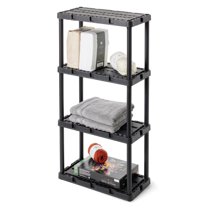 Gracious Living 4 Shelf Knect-A-Shelf Solid Light Duty Storage Unit, Black 2 Pck