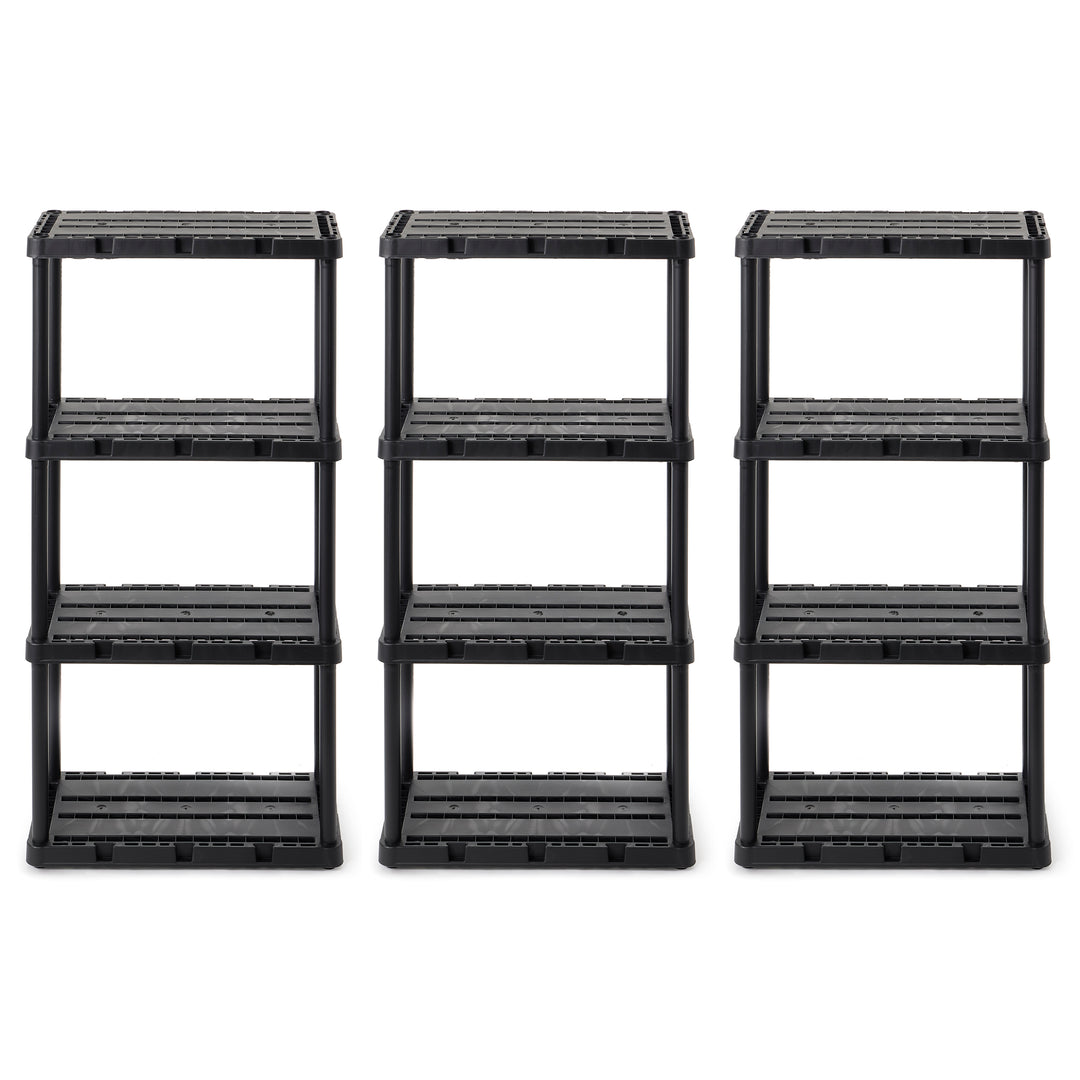 Gracious Living 4 Shelf Knect-A-Shelf Solid Light Duty Storage Unit, Black 3 Pck