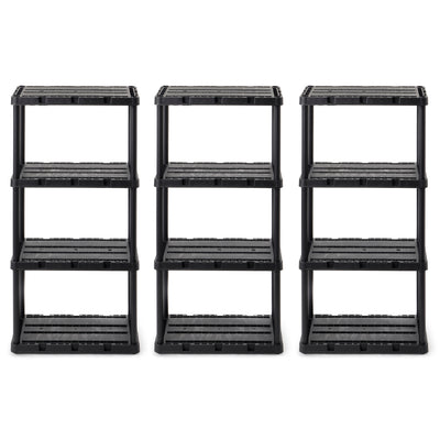 Gracious Living 4 Shelf Knect-A-Shelf Solid Light Duty Storage Unit, Black 3 Pck