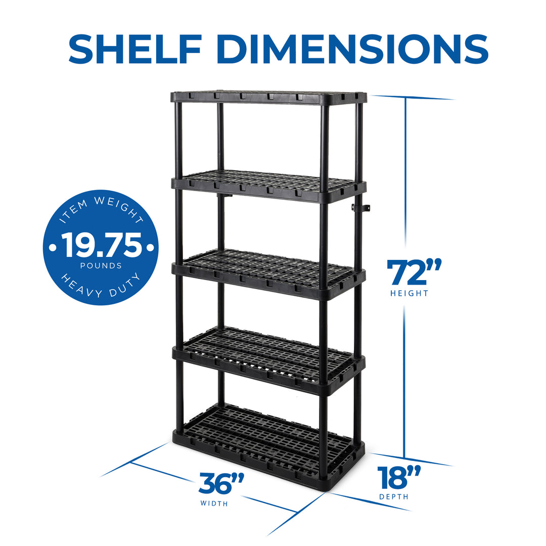 Gracious Living 5 Shelf Knect-A-Shelf Ventilated Heavy Duty Storage Unit, Black