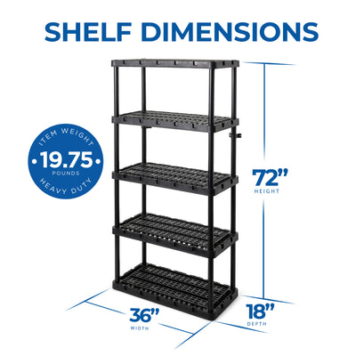 Gracious Living 5 Shelf Knect-A-Shelf Heavy Duty Storage Unit, Black (Open Box)