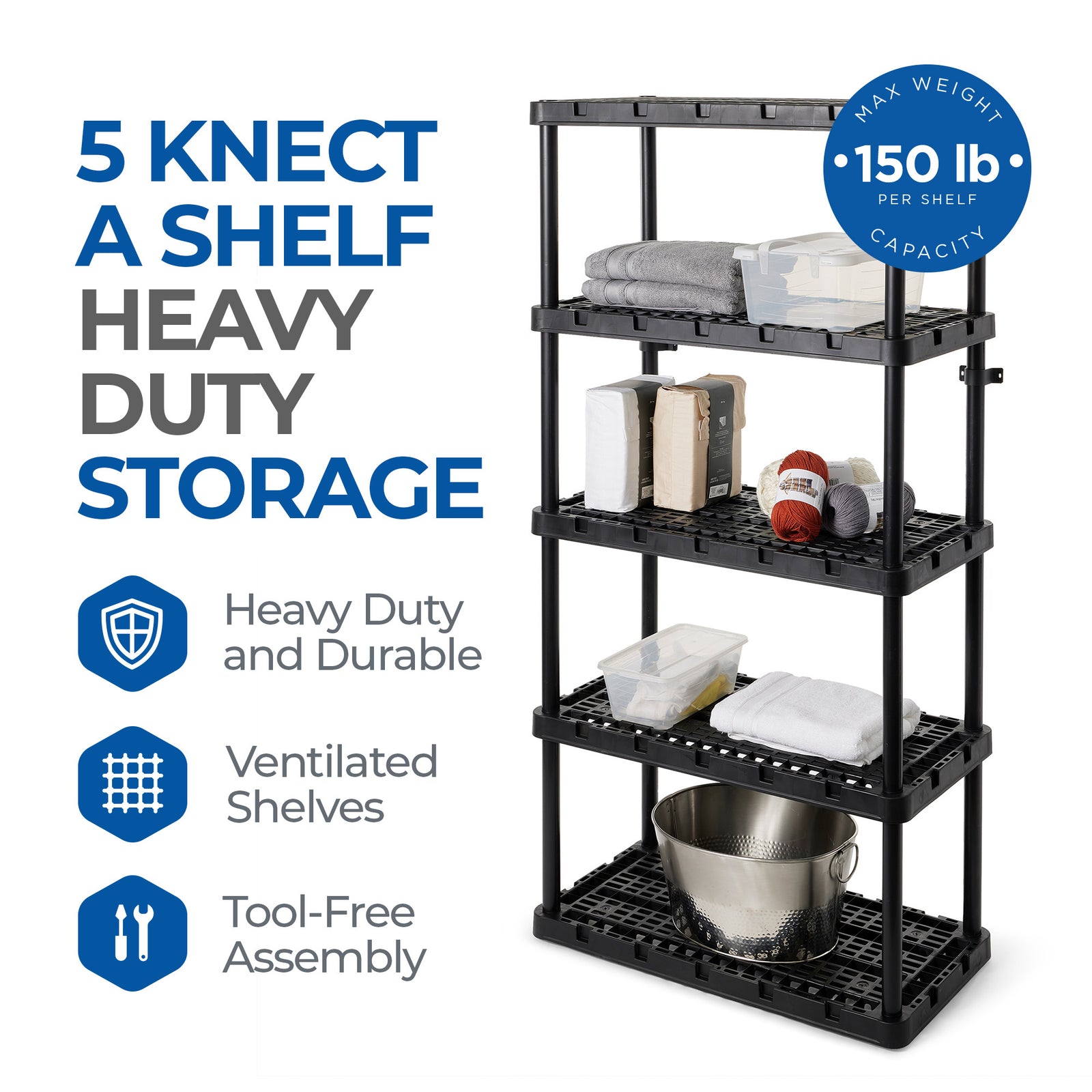 Gracious Living 5 Shelf Knect-A-Shelf Heavy Duty Storage Unit, Black (Used) - VMInnovations