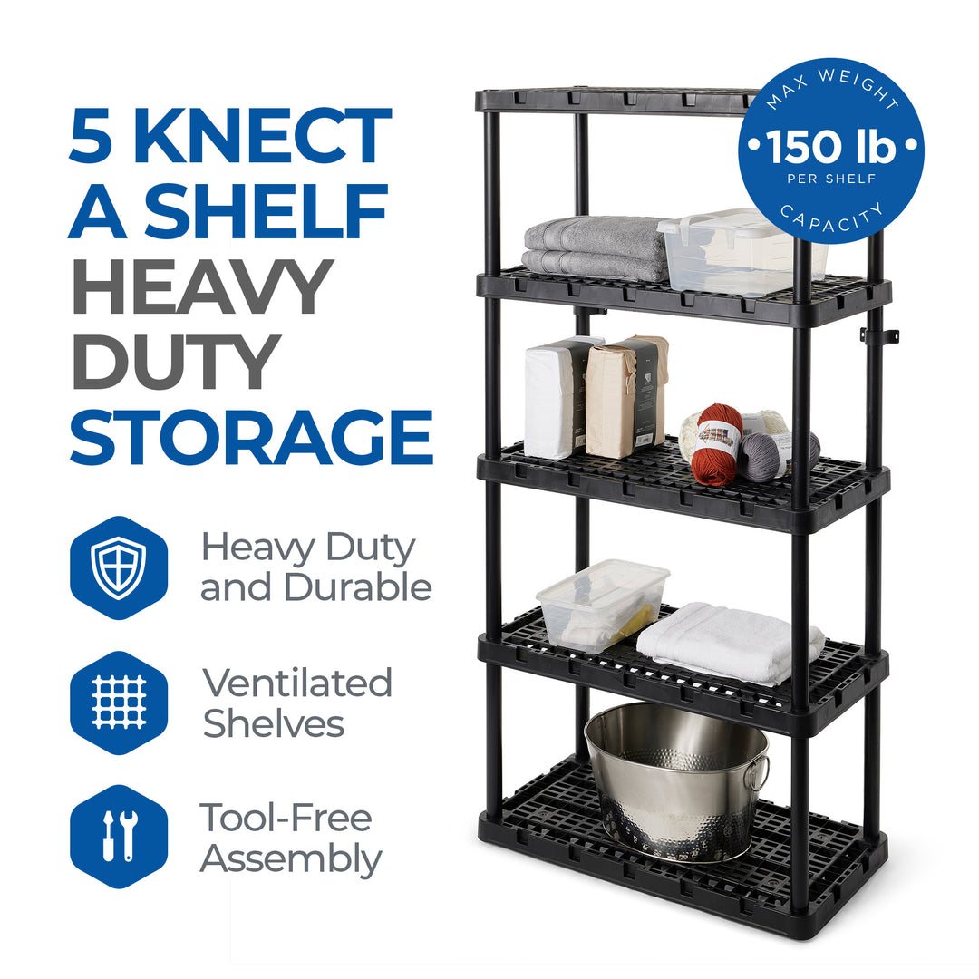 Gracious Living 5 Shelf Knect-A-Shelf Ventilated Heavy Duty Storage, Black 2Pack