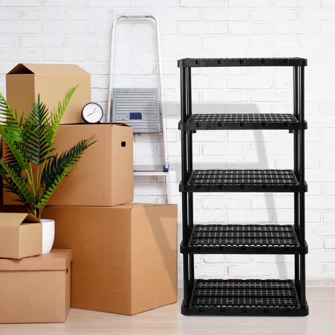 Gracious Living 5 Shelf Knect-A-Shelf Ventilated Heavy Duty Storage, Black 2Pack